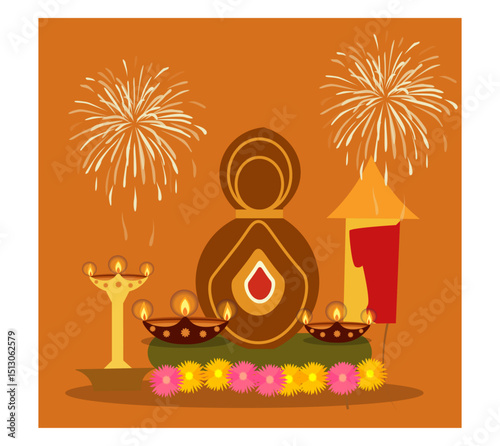 Happy Diwali Vector Illustration Set - Diyas, Fireworks & Festive Graphics-03