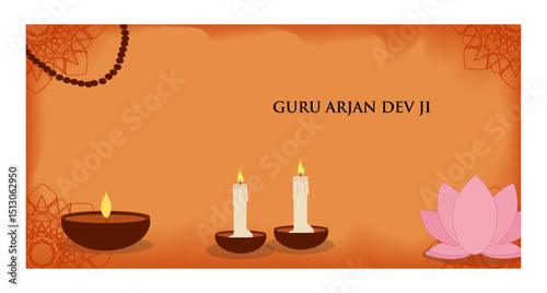 Guru Arjan Dev Ji Vector Banner Set - Diyas, Khanda & Spiritual Elements-04