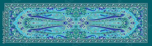 Refreshing Sea Green Digital Dupatta – Seamless Ethnic Floral and Paisley Design with Traditional Textile Motifs