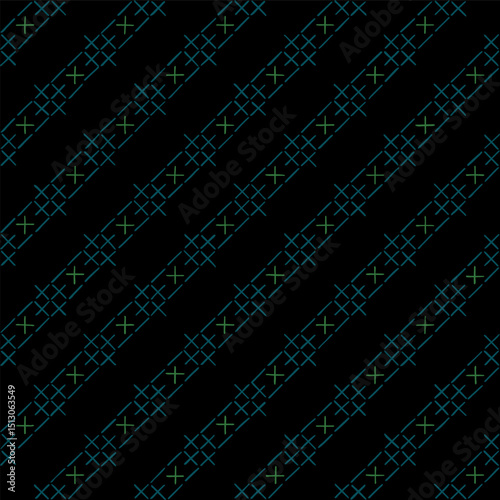 diagonal lines from hand drawn stripes and crosses. dark repetitive background. vector seamless pattern. folk decorative art. geometric fabric swatch. wrapping paper. textile design template