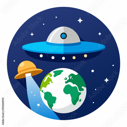 World UFO Day Vector Illustration – Alien Spaceship, Sci-Fi Concept, Flying Saucer Art