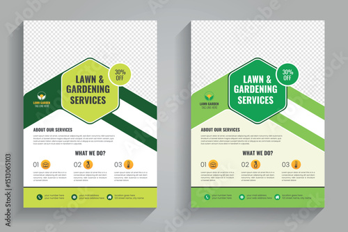 Lawn Mower Garden or Landscaping Service Flyer Template. Business Flyer poster pamphlet brochure cover design layout background, A4 size leaflet