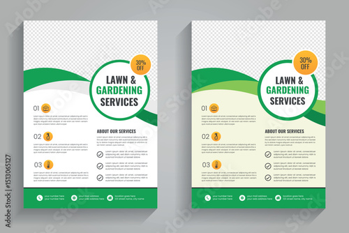 Lawn Mower Garden or Landscaping Service Flyer Template. Business Flyer poster pamphlet brochure cover design layout background, A4 size leaflet