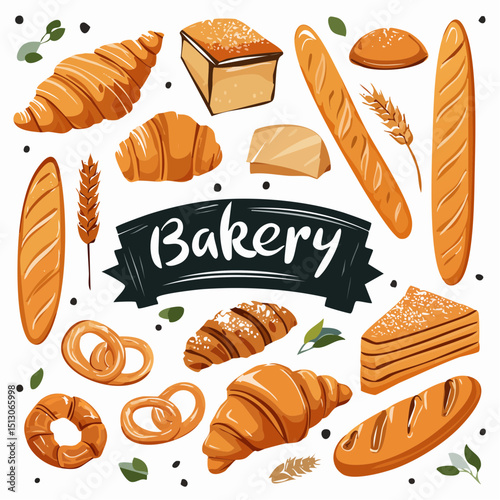 Bakery-themed illustrations with rustic hand-drawn flair.