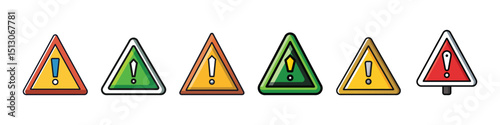 Caution and warning signs icon set with alert and danger symbols, vector illustrations for safety, hazard, attention and emergency design themes