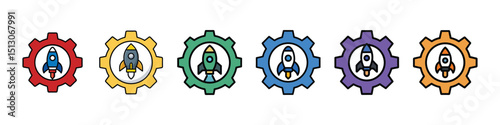 Configuration cogwheel with rocket icon, representing innovation, settings, startup, gear system and launch power for technology and digital design