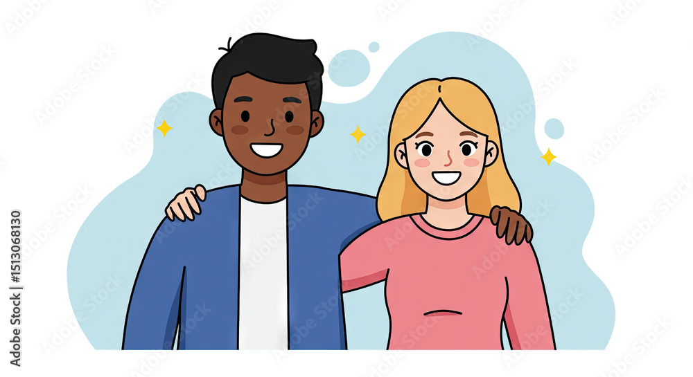 Obraz premium Cartoon illustration of mother with son and daughter in family scene