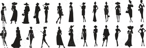 Silhouette collection fashion women dresses vector illustration isolate on white background