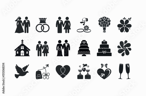 Collection of Black and White Wedding Icons