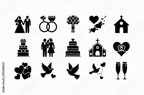 Collection of Black and White Wedding Icons