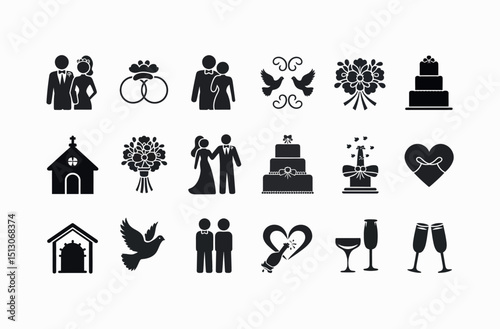 Collection of Black and White Wedding Icons