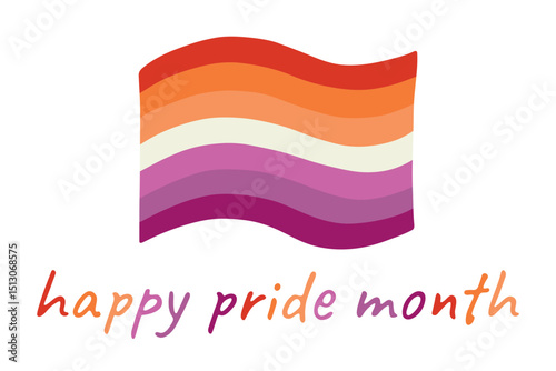 Colorful Lesbian pride flag Happy pride day LGBTQ community Pride Month Vector hand drawn doodle for posters, stickers, logo, cards