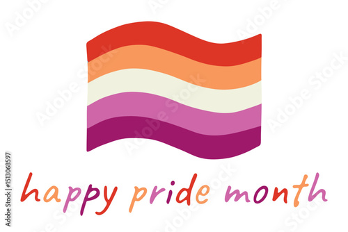 Colorful Lesbian pride flag Happy pride day LGBTQ community Pride Month Vector hand drawn doodle for posters, stickers, logo, cards