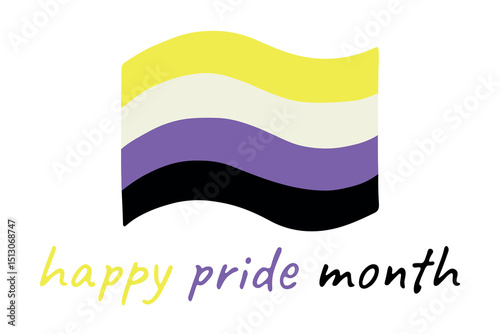 Colorful Non-binary pride flag Happy pride day LGBTQ community Pride Month Vector hand drawn doodle for posters, stickers, logo, cards