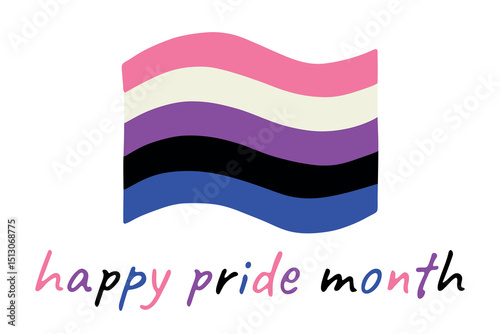Colorful Gender fluid pride flag Happy pride day LGBTQ community Pride Month Vector hand drawn doodle for posters, stickers, logo, cards