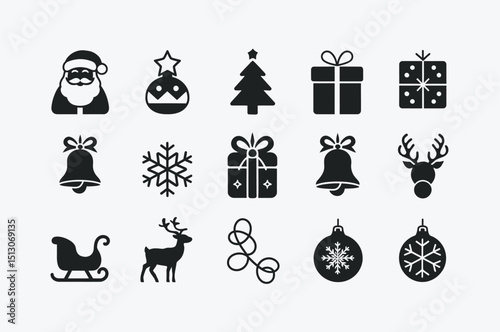 Festive Christmas Icons Set in Flat Style
