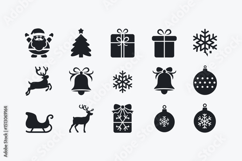 Festive Christmas Icons Set in Flat Style