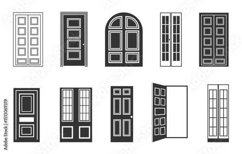 Door silhouette, Door svg, Wooden door svg, Door icon, Door logo, Bedroom door svg, Door vector set. 