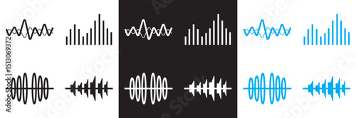 Sound waves  icons set. Vibration, soundwave, audio voice signal, abstract waveform frequency. Vector for websites, mobile interfaces, presentations, banner, visual branding etc. Vector illustration. 