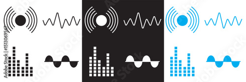 Sound waves  icons set. Vibration, soundwave, audio voice signal, abstract waveform frequency. Vector for websites, mobile interfaces, presentations, banner, visual branding etc. Vector illustration. 
