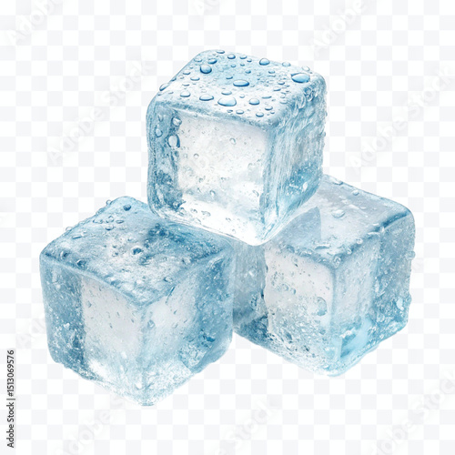 abstract 3d Ice cubes in blue color isolated on transparent background