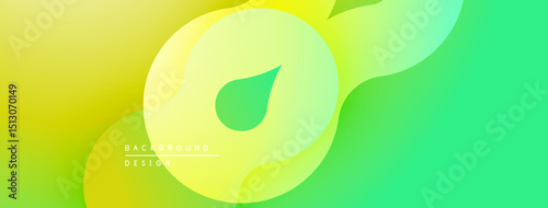 Abstract gradient background. Yellow, green hues blend smoothly. Overlapping shapes create dynamic visual effect. Modern design element.