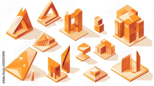 Colorful Geometric Shapes and Structures in Warm Tones