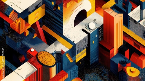Abstract Geometric Composition in Vibrant Colors and Shapes