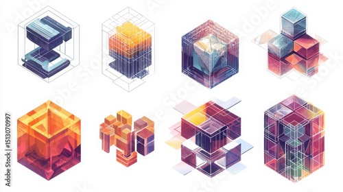 Abstract 3D Shapes and Geometric Forms in Vibrant Colors