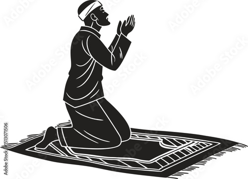 muslim man praying black and white silhouettes  