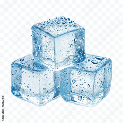 abstract 3d Ice cubes in blue color isolated on transparent background