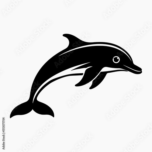 Dolphin sea animal black and white 3d vector silhouette illustration.