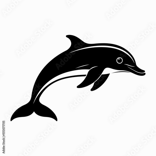 Dolphin sea animal black and white 3d vector silhouette illustration.