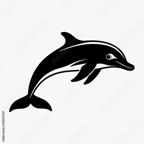 Dolphin sea animal black and white 3d vector silhouette illustration.