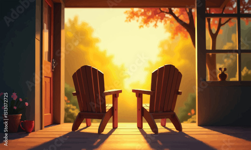 Cinematic Digital Illustration of Cozy Porch with Two Chairs  Symbolic Family Love for Global Day of Parents