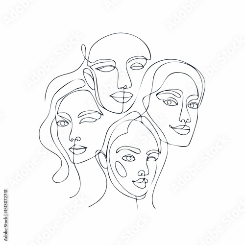 Abstract human faces drawn with flowing hand-drawn lines.