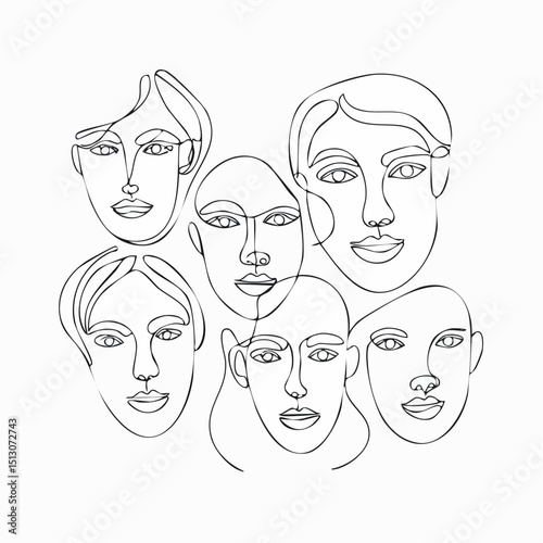 Abstract human faces drawn with flowing hand-drawn lines.