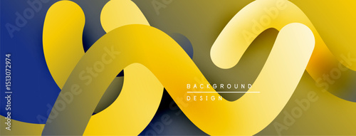 Abstract flowing ribbons, vibrant yellow hues blend with dark blues. Modern design creates dynamic visual texture.