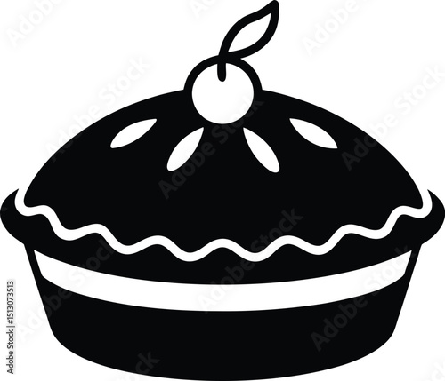 chocolate cake with cherry Silhouette vector illustration on transparent background