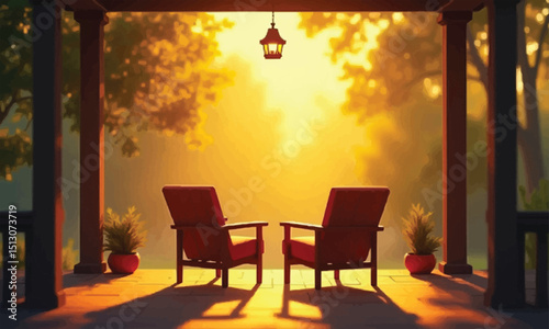 Cinematic Digital Illustration of Cozy Porch with Two Chairs  Symbolic Family Love for Global Day of Parents