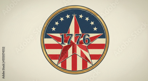Vintage Style 1776 American Independence Day Emblem Design for Patriotic Celebrations