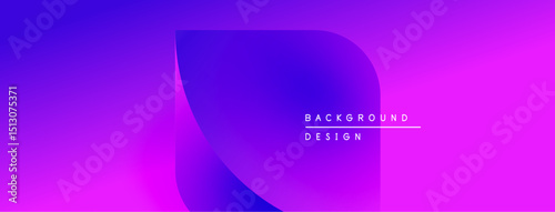 Gradient background features purple, blue hues. Overlapping shapes create modern visual effect. Minimalist design with text elements present.