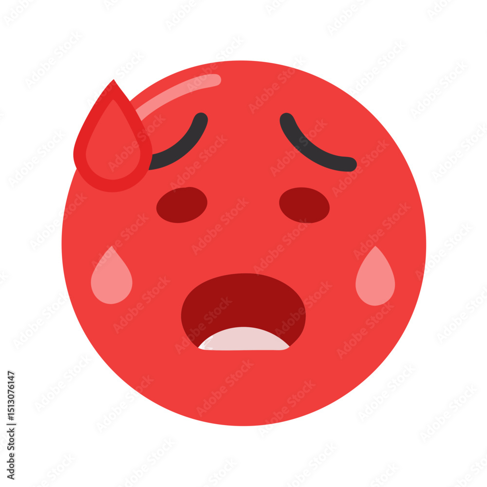 Fototapeta premium A red sweating emoji face depicting extreme heat or feeling hot