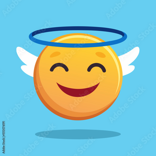 A smiling face emoji close eyes with a sky blue halo representing innocence 