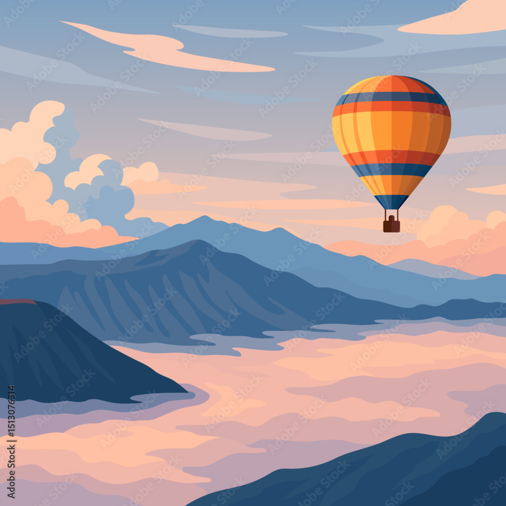 beautiful inspirational landscape hot air balloon flying in the sky travel destination illustration clipart beautiful inspirational landscape hot air balloon flying in the sky travel destination illustration clipart