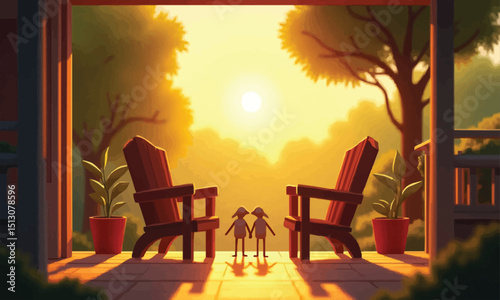 Cinematic Digital Illustration of Cozy Porch with Two Chairs  Symbolic Family Love for Global Day of Parents