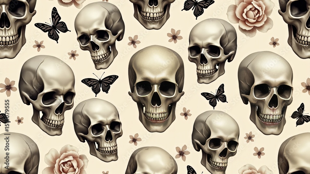 Skulls-Butterflies-And-Flowers Seamless Pattern Skulls-Butterflies-And-Flowers Seamless Pattern