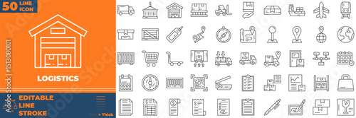 Logistic Line Editable Icons set. Vector illustration in modern thin line style of logistic icons: delivery, transport, warehouse, etc