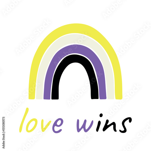Colorful rainbow shape Non-binary pride flag Happy pride day LGBTQIA community Pride Month Vector hand drawn doodle for posters, stickers, logo, cards