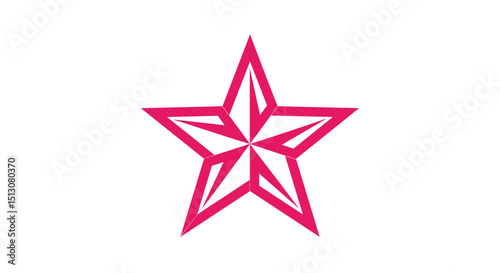 A stylized pink star with geometric shapes and a central design on a white background is displayed here